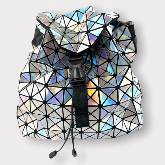 Futuristic Space Iridescent Holographic Geometric Triangles Backpack - Picture 3 of 13